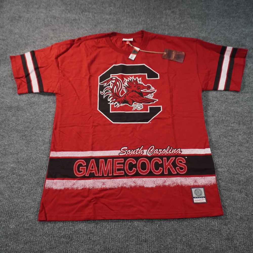 Mitchell & Ness T-Shirt Mens XL Red South Carolina Gamecocks Striped Sleeve NWT